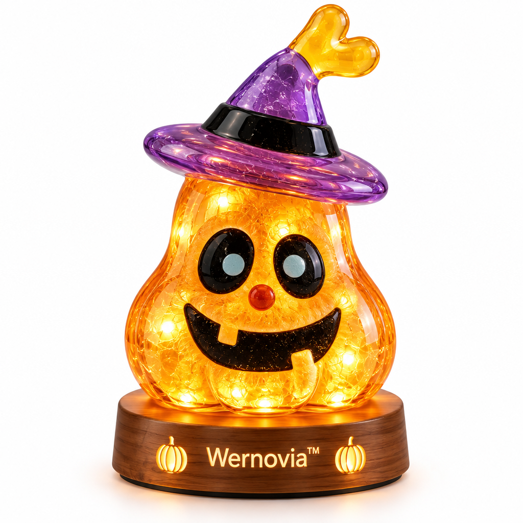 Wernovia™ Illuminated Glass Pumpkin Witch Hat LED Night Light