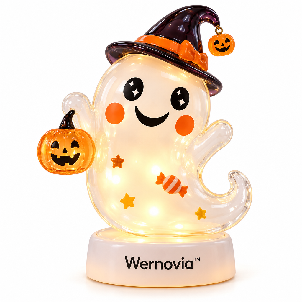Wernovia™ Illuminated Glass Ghost Witch Hat Pumpkin LED Night Light