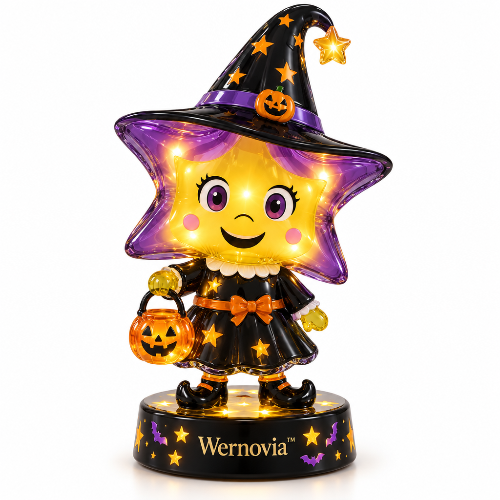 Wernovia™ Illuminated Glass Star Witch Pumpkin LED Night Light