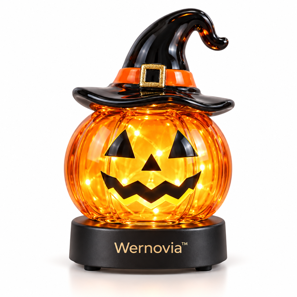 Wernovia™ Illuminated Glass Pumpkin Witch Hat LED Night Light