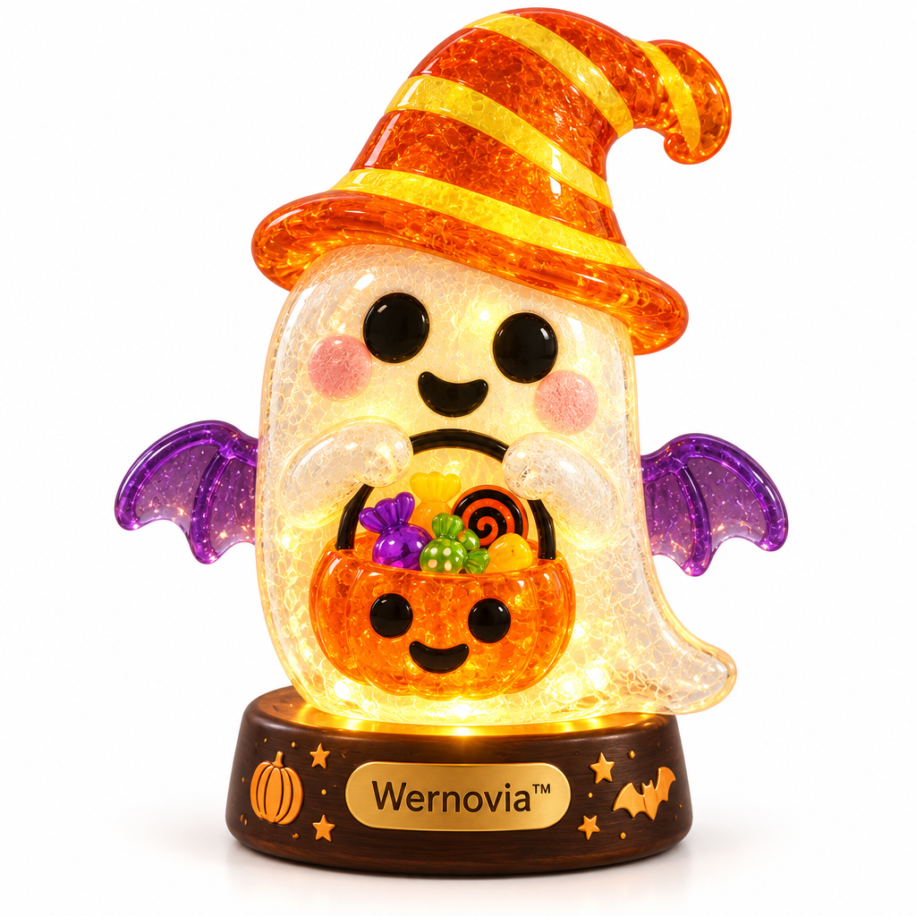 Wernovia™ Illuminated Glass Ghost Witch Hat Candy Basket LED Night Light