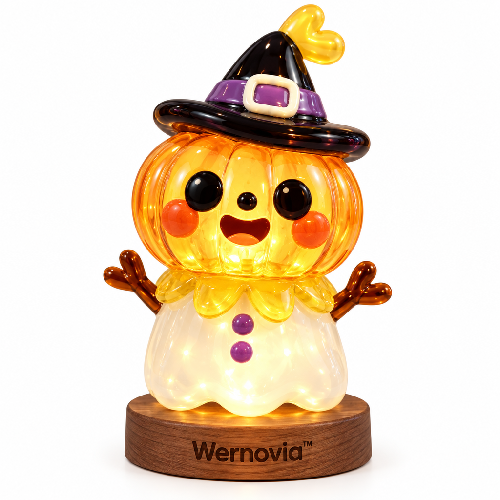 Wernovia™ Illuminated Glass Pumpkin Character Witch Hat LED Night Light