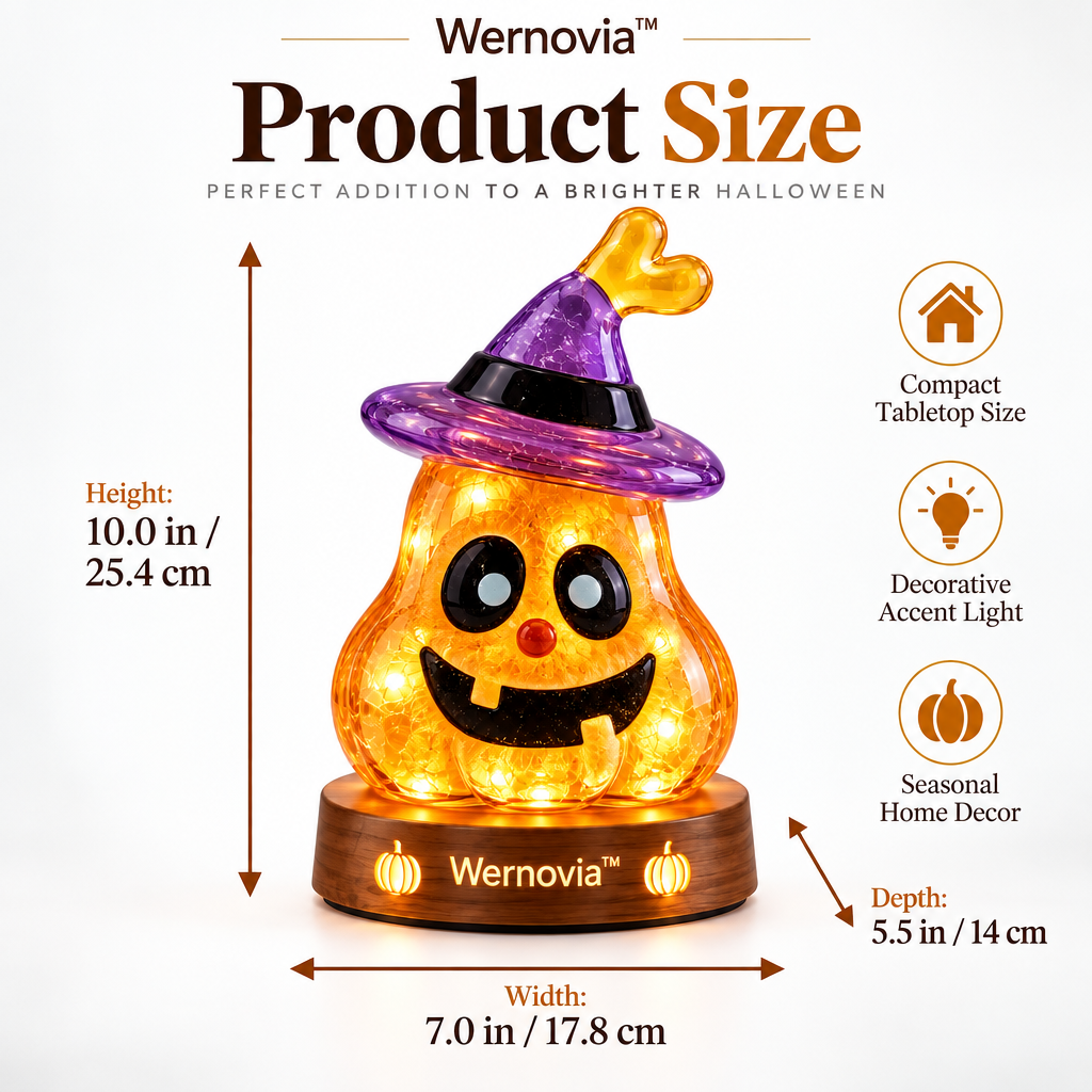 Wernovia™ Halloween Glass Pumpkin-Shaped Witch LED Night Light