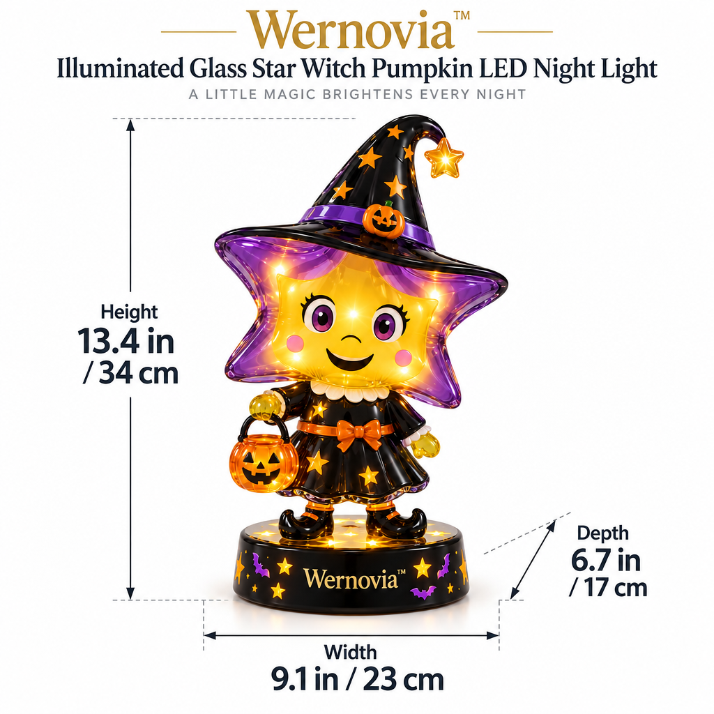 Wernovia™ Illuminated Glass Star Witch Pumpkin LED Night Light
