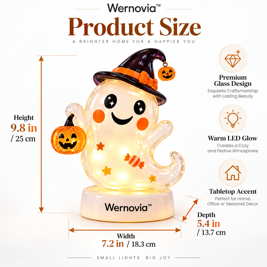 Wernovia™ Illuminated Glass Ghost Witch Hat Pumpkin LED Night Light