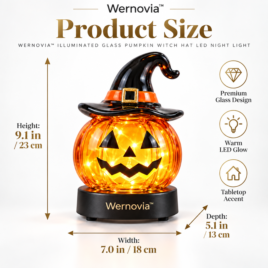 Wernovia™ Illuminated Glass Pumpkin Witch Hat LED Night Light