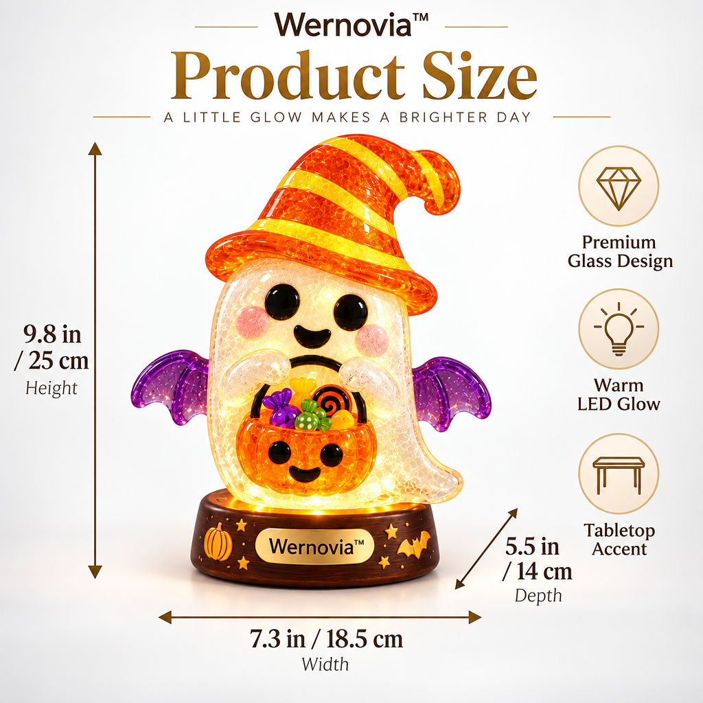 Wernovia™ Illuminated Glass Ghost Witch Hat Candy Basket LED Night Light
