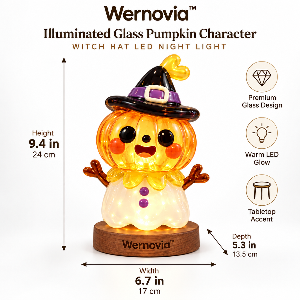 Wernovia™ Illuminated Glass Pumpkin Character Witch Hat LED Night Light