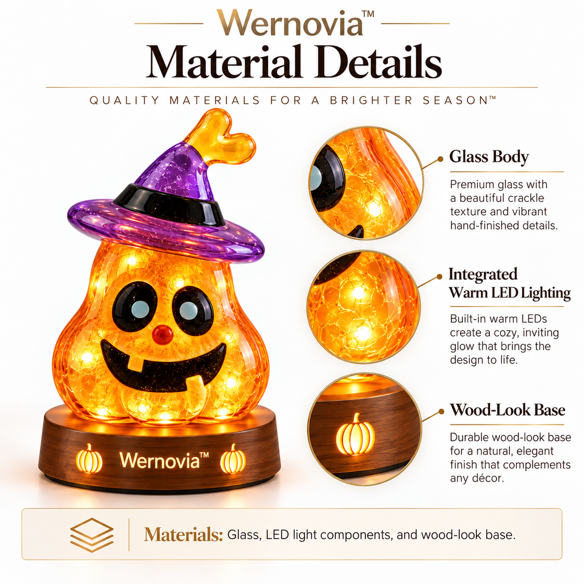 Wernovia™ Illuminated Glass Pumpkin Witch Hat LED Night Light