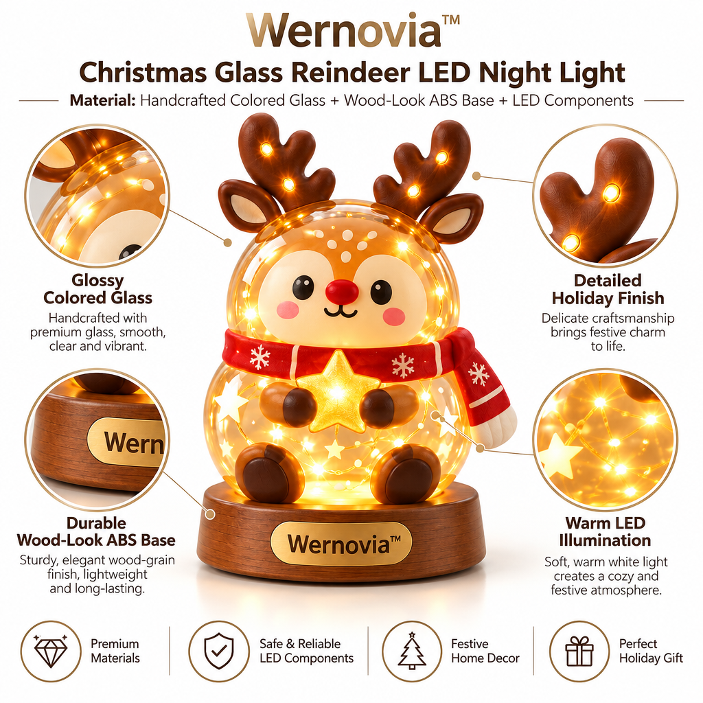 Wernovia™ Christmas Glass Reindeer LED Night Light