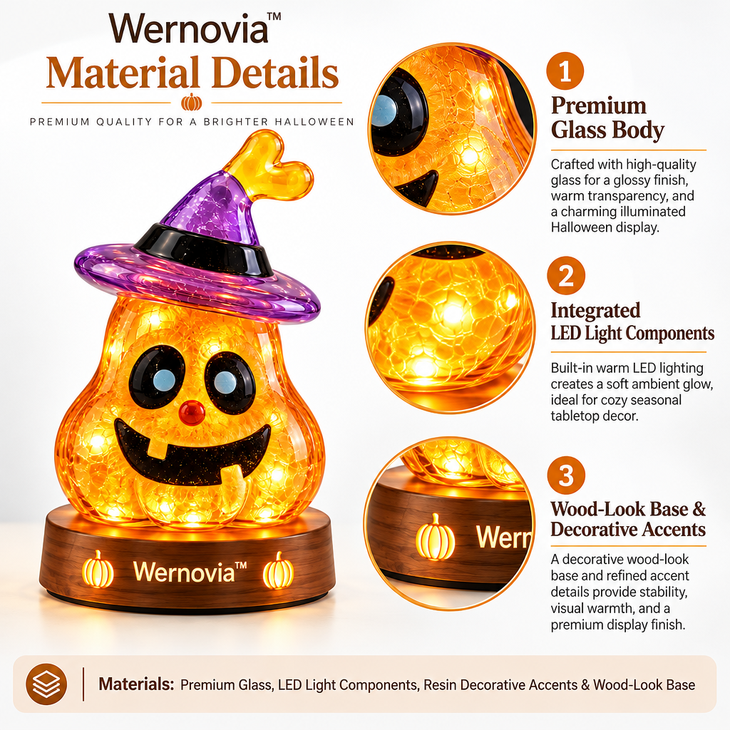Wernovia™ Halloween Glass Pumpkin-Shaped Witch LED Night Light