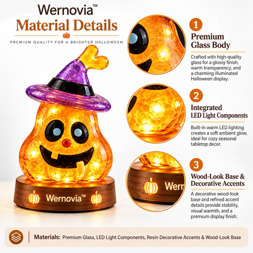 Wernovia™ Halloween Glass Pumpkin-Shaped Witch LED Night Light