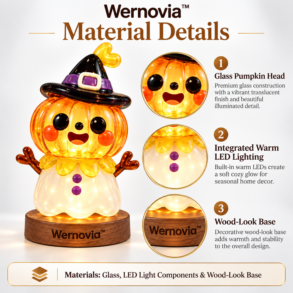 Wernovia™ Illuminated Glass Pumpkin Character Witch Hat LED Night Light
