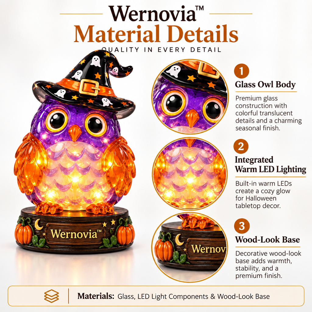 Wernovia™ Illuminated Glass Owl Witch Hat LED Night Light