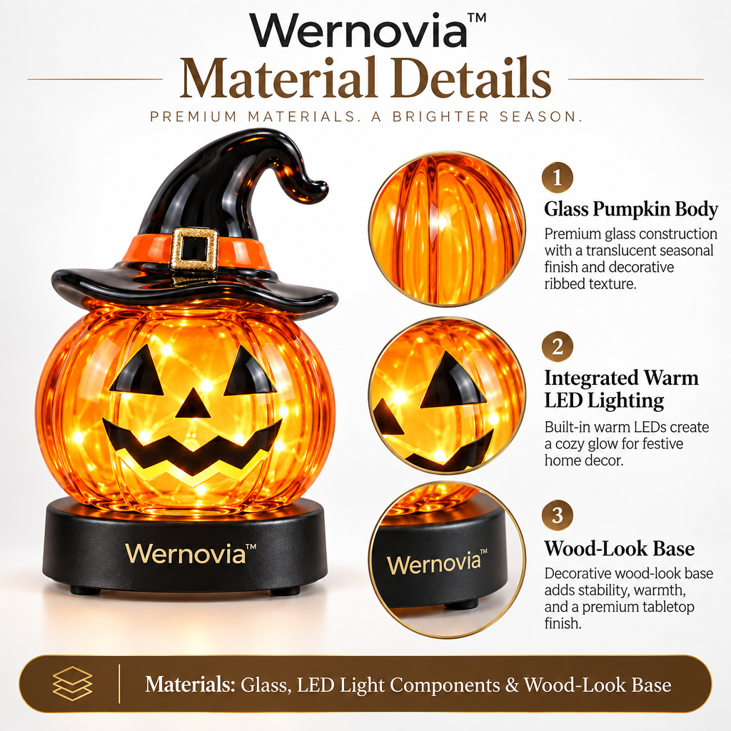 Wernovia™ Illuminated Glass Pumpkin Witch Hat LED Night Light