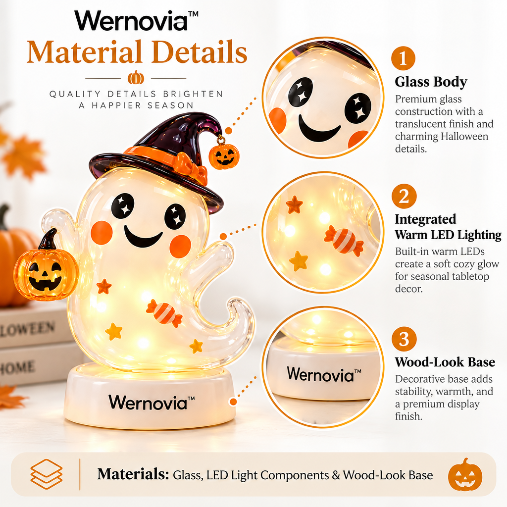 Wernovia™ Illuminated Glass Ghost Witch Hat Pumpkin LED Night Light