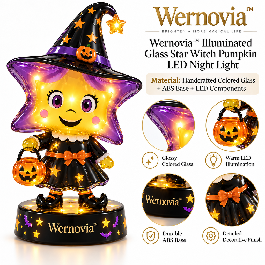 Wernovia™ Illuminated Glass Star Witch Pumpkin LED Night Light