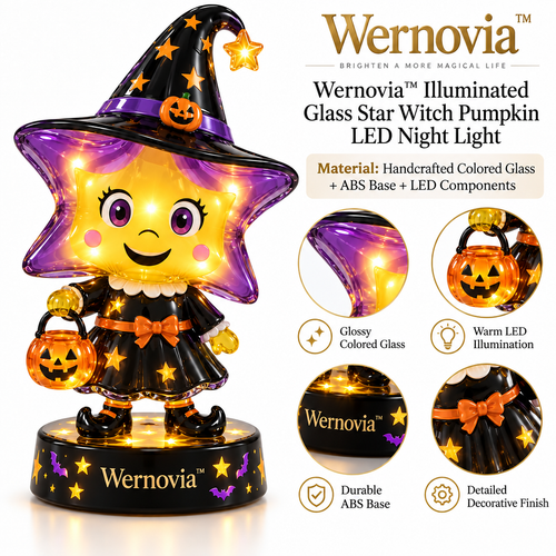 Wernovia™ Illuminated Glass Star Witch Pumpkin LED Night Light