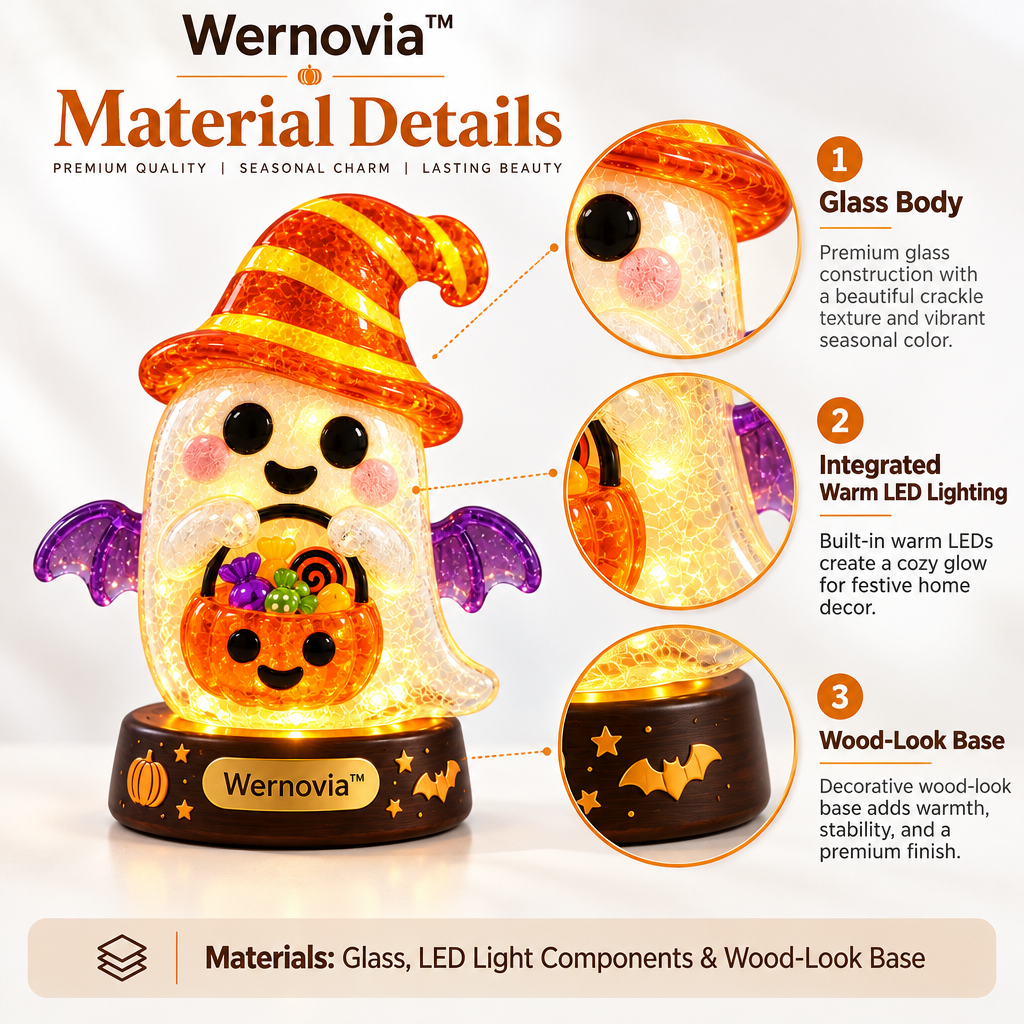 Wernovia™ Illuminated Glass Ghost Witch Hat Candy Basket LED Night Light