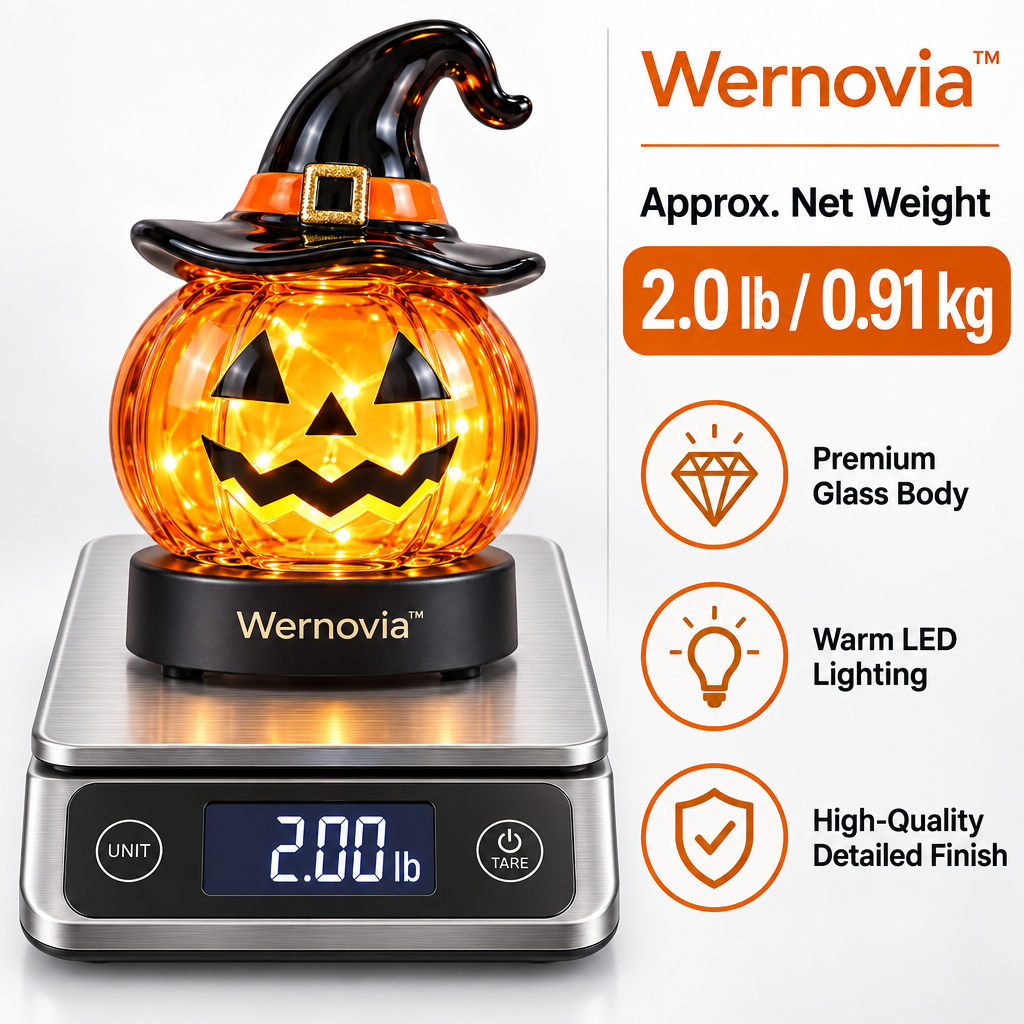 Wernovia™ Illuminated Glass Pumpkin Witch Hat LED Night Light