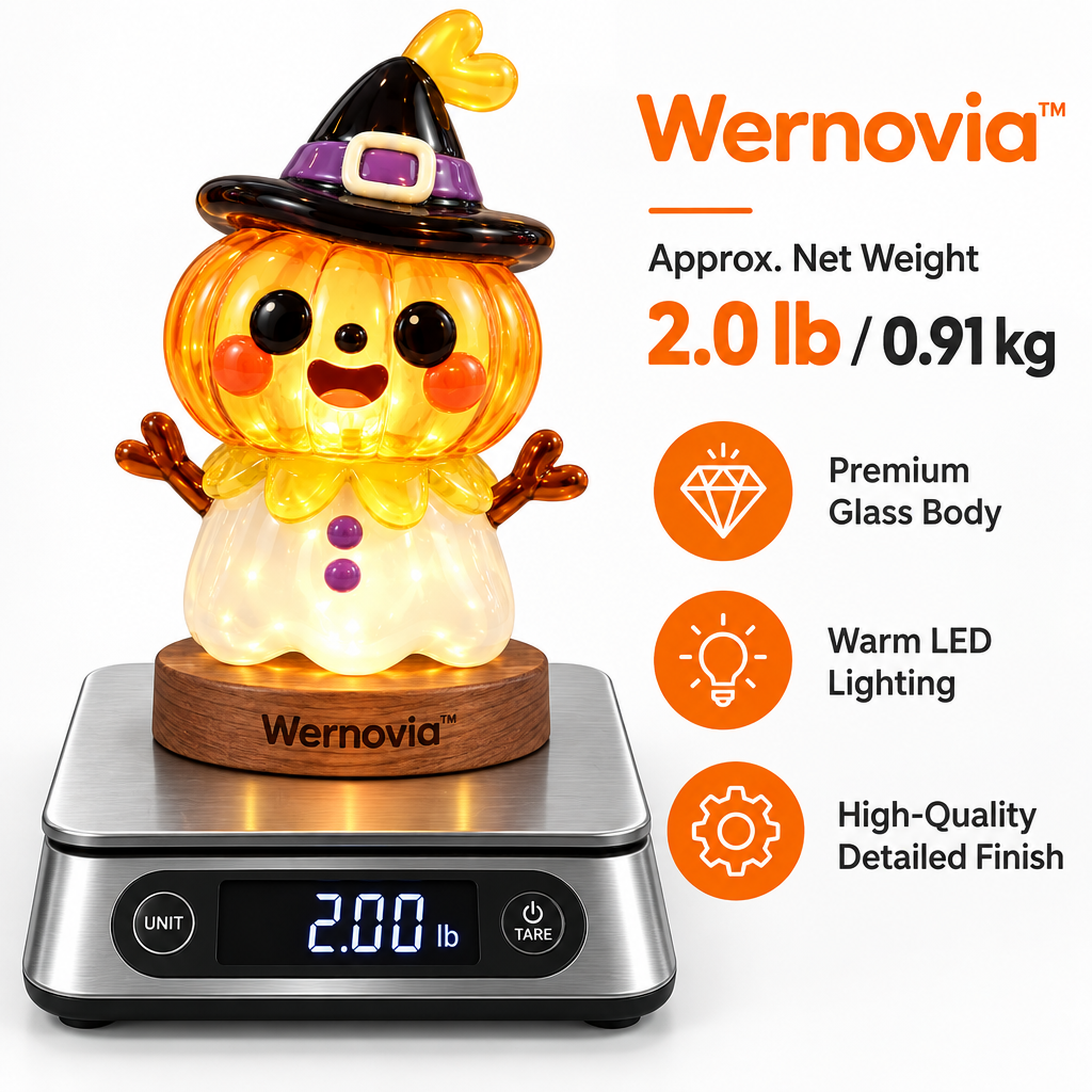 Wernovia™ Illuminated Glass Pumpkin Character Witch Hat LED Night Light