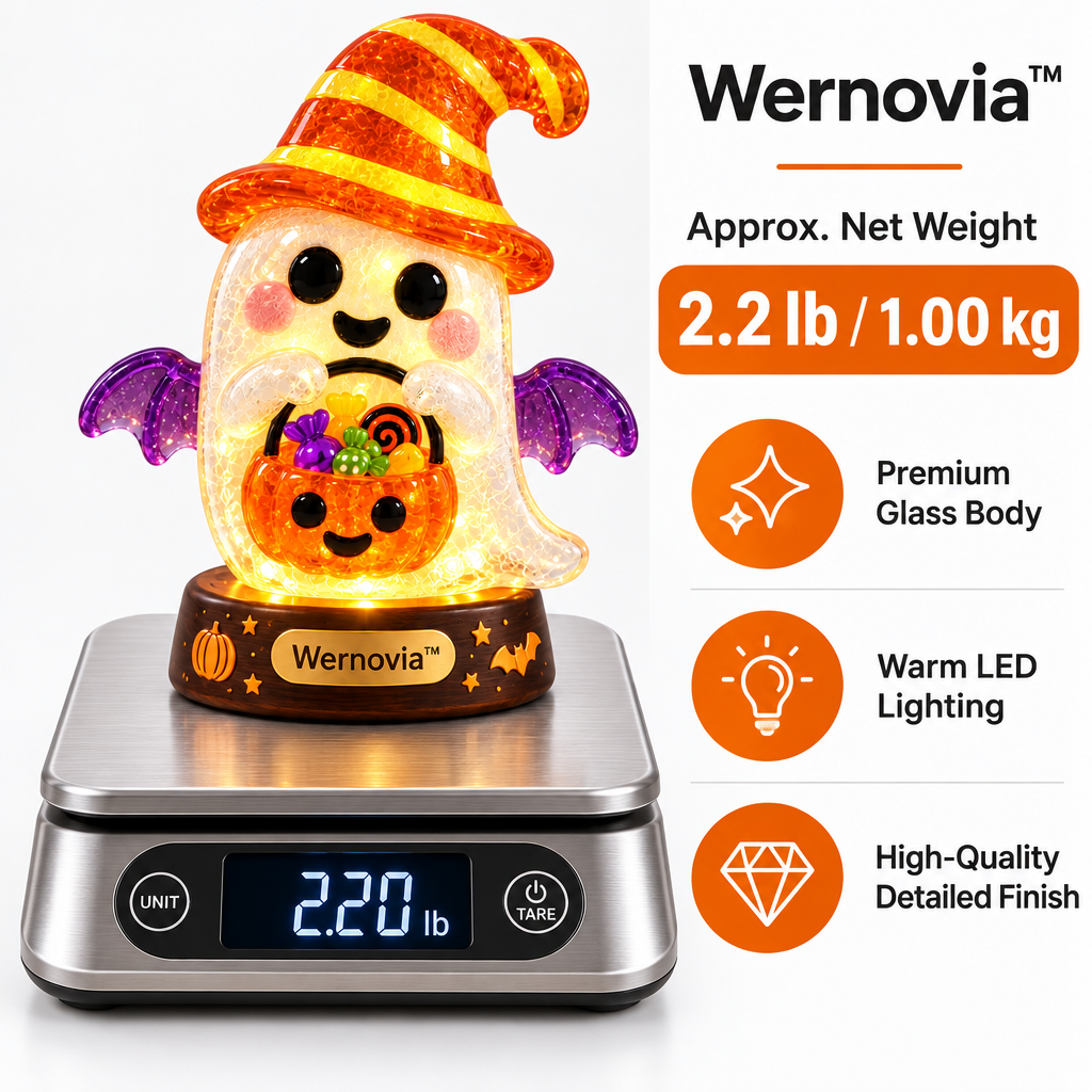 Wernovia™ Illuminated Glass Ghost Witch Hat Candy Basket LED Night Light