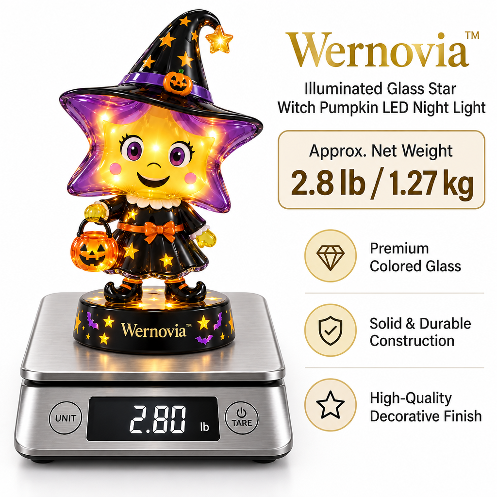 Wernovia™ Illuminated Glass Star Witch Pumpkin LED Night Light