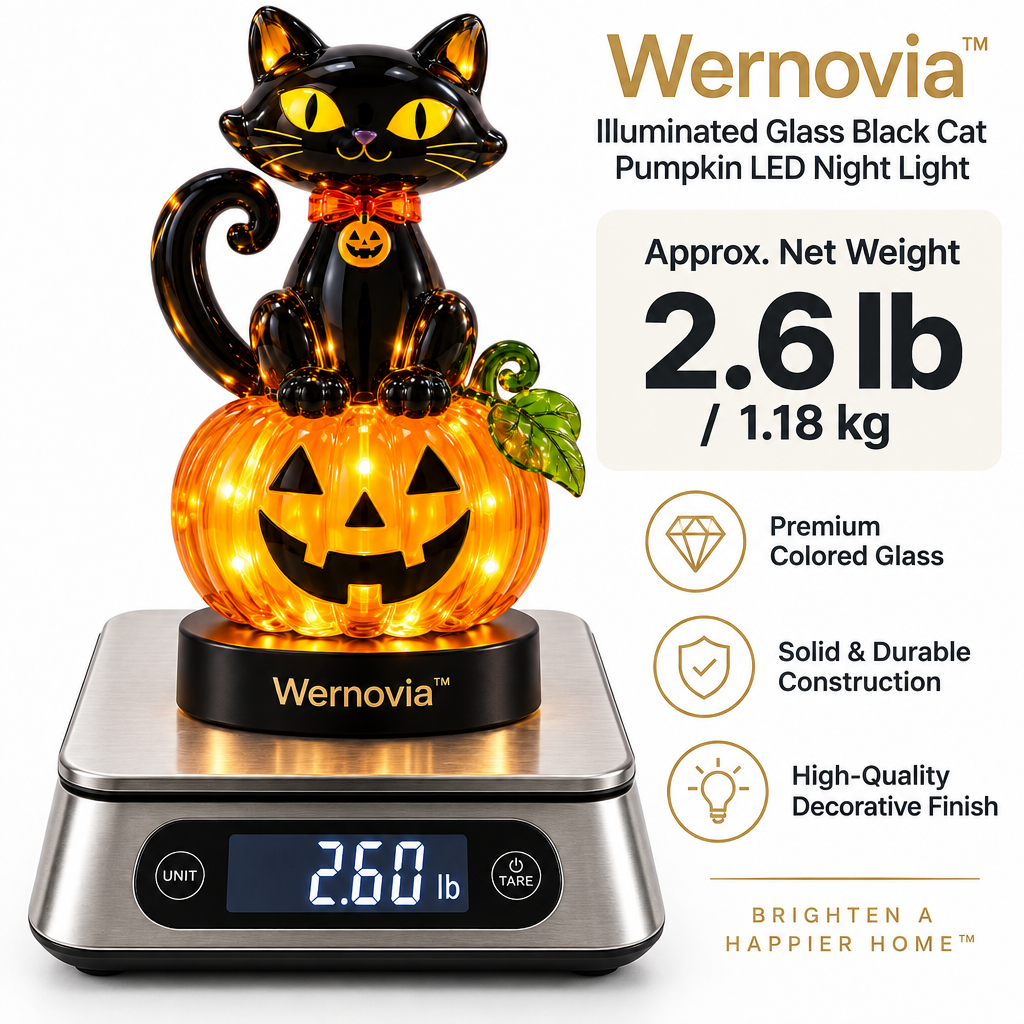 Wernovia™ Illuminated Glass Black Cat Pumpkin LED Night Light