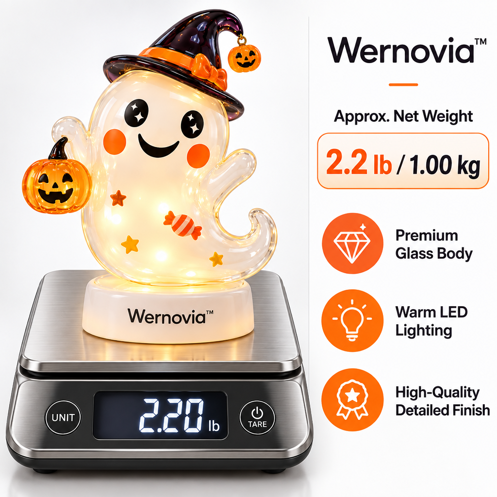 Wernovia™ Illuminated Glass Ghost Witch Hat Pumpkin LED Night Light