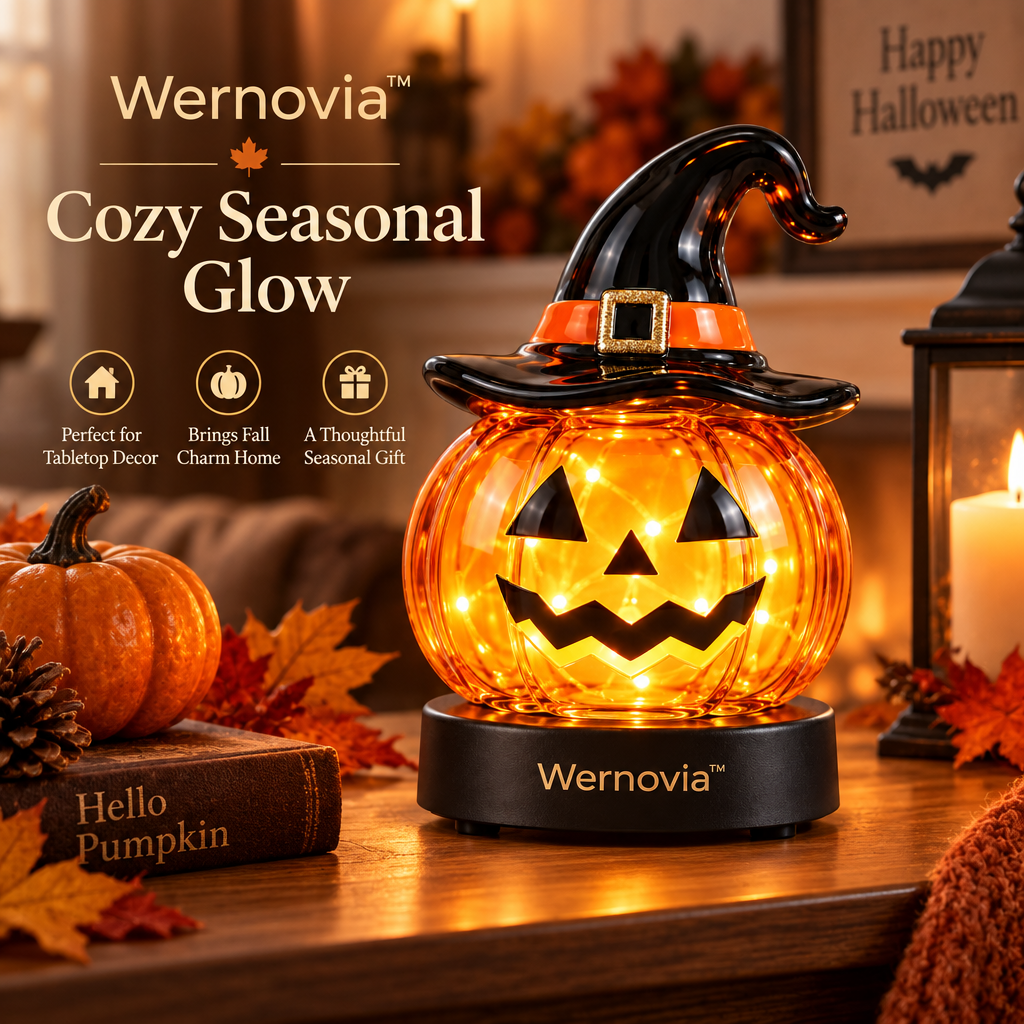 Wernovia™ Illuminated Glass Pumpkin Witch Hat LED Night Light