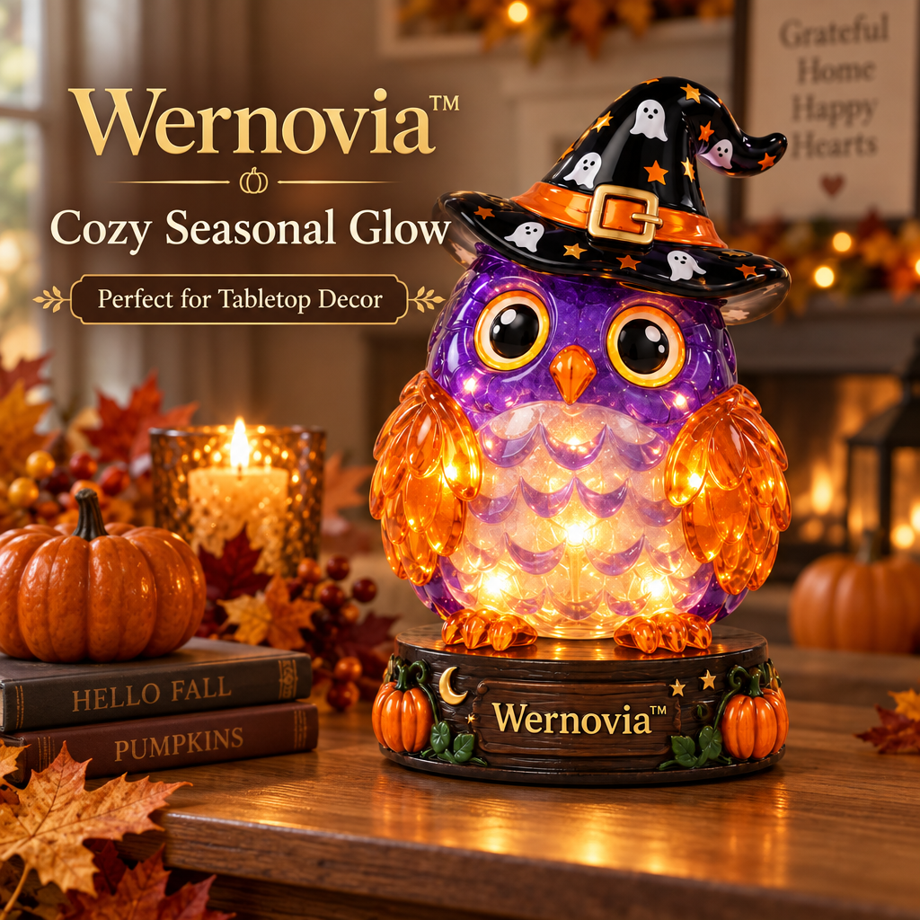 Wernovia™ Illuminated Glass Owl Witch Hat LED Night Light
