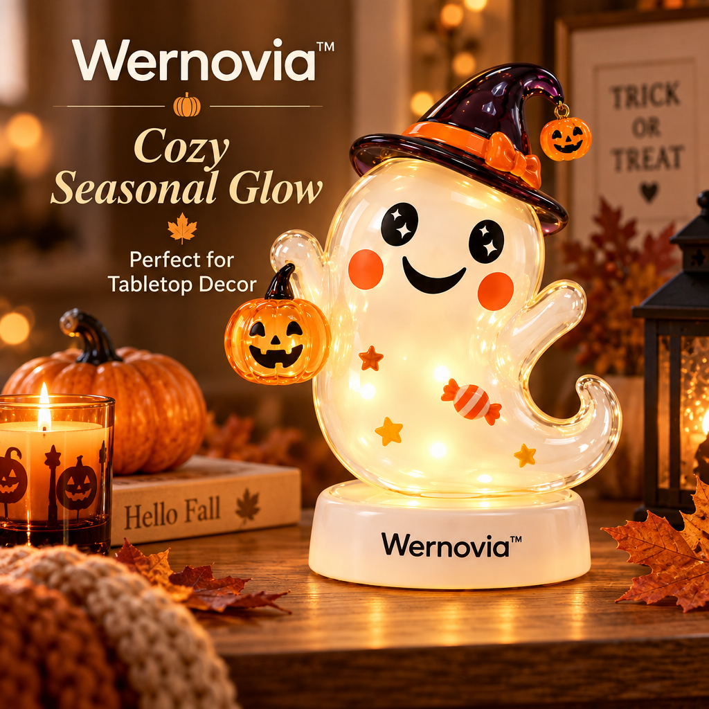 Wernovia™ Illuminated Glass Ghost Witch Hat Pumpkin LED Night Light