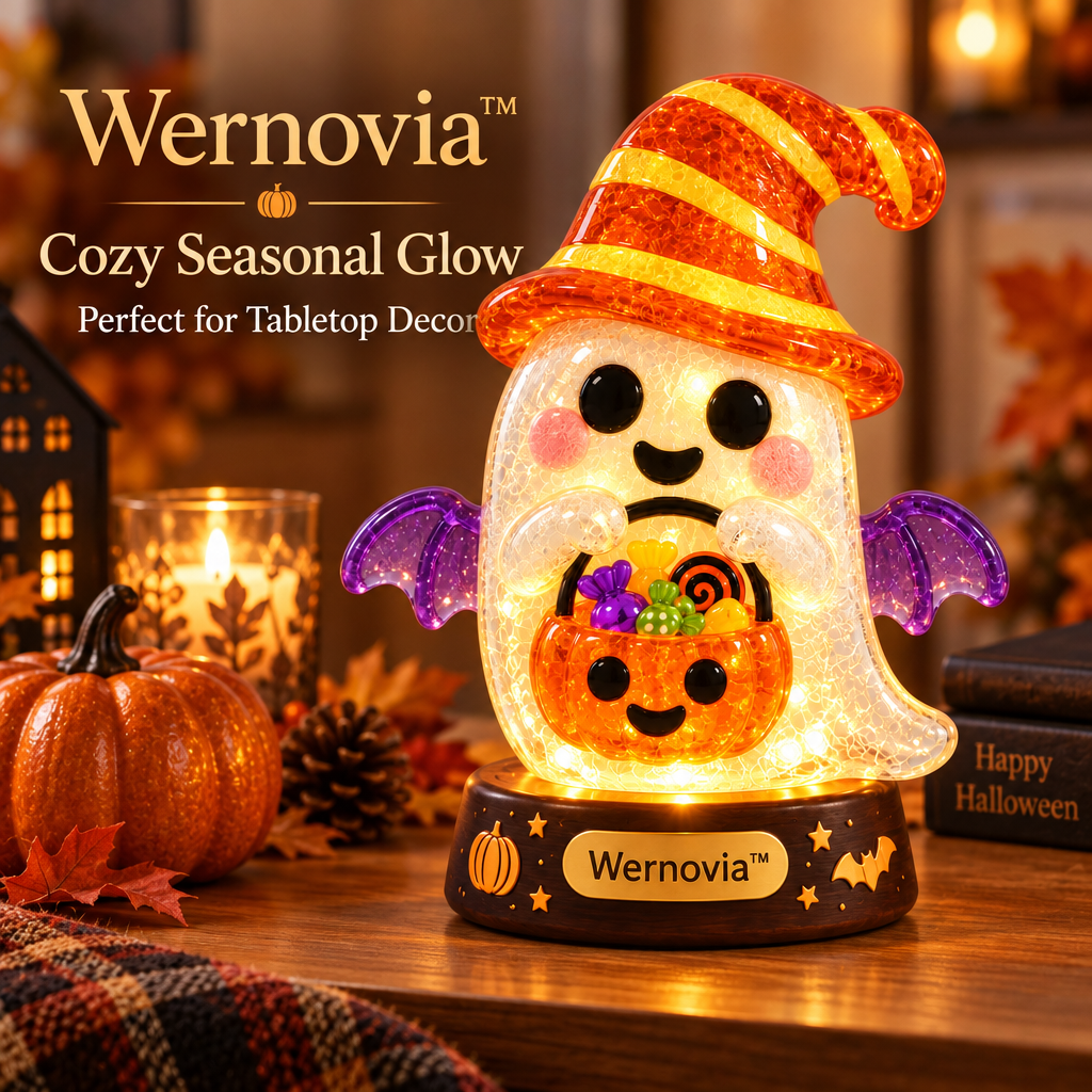 Wernovia™ Illuminated Glass Ghost Witch Hat Candy Basket LED Night Light