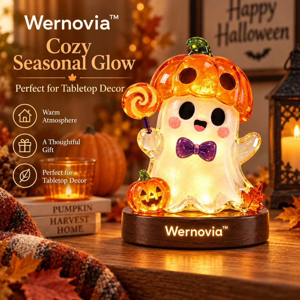 Wernovia™ Illuminated Glass Ghost Pumpkin Hat Lollipop LED Night Light
