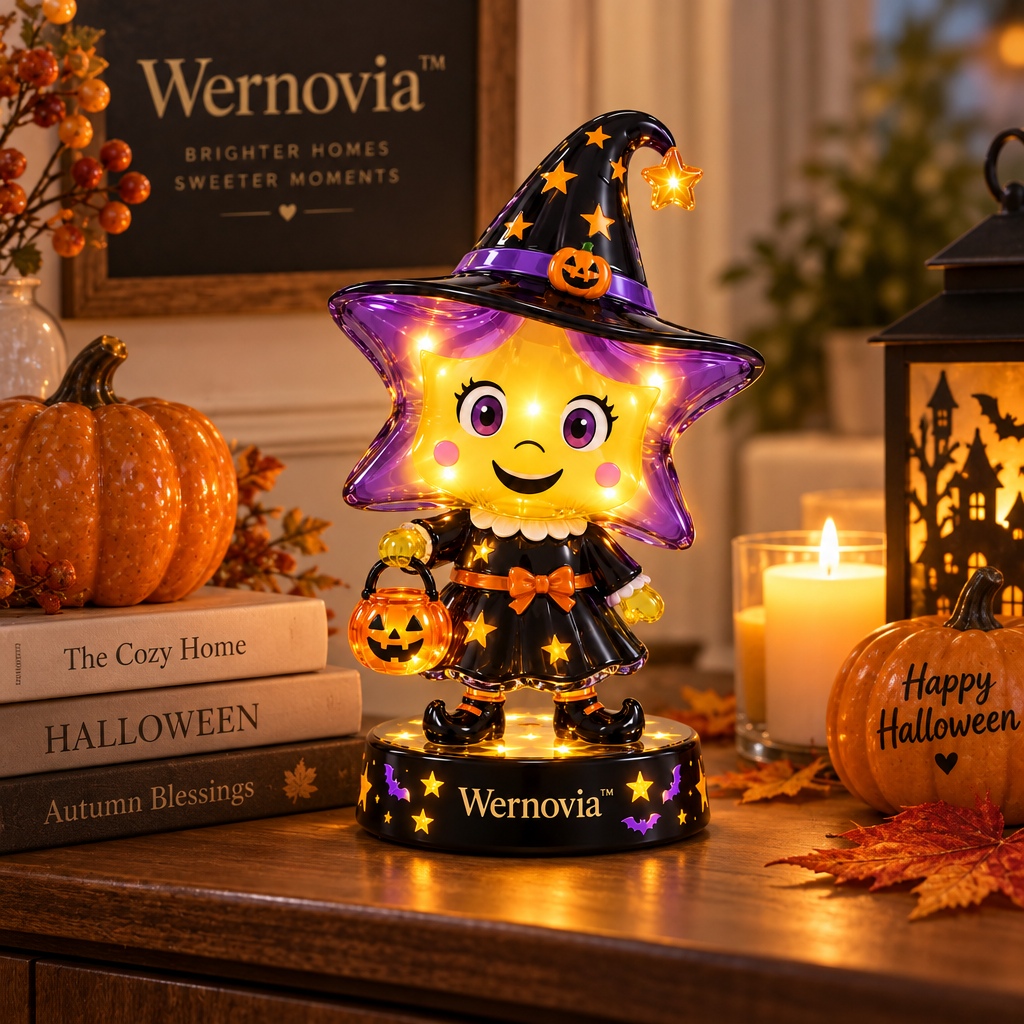 Wernovia™ Illuminated Glass Star Witch Pumpkin LED Night Light
