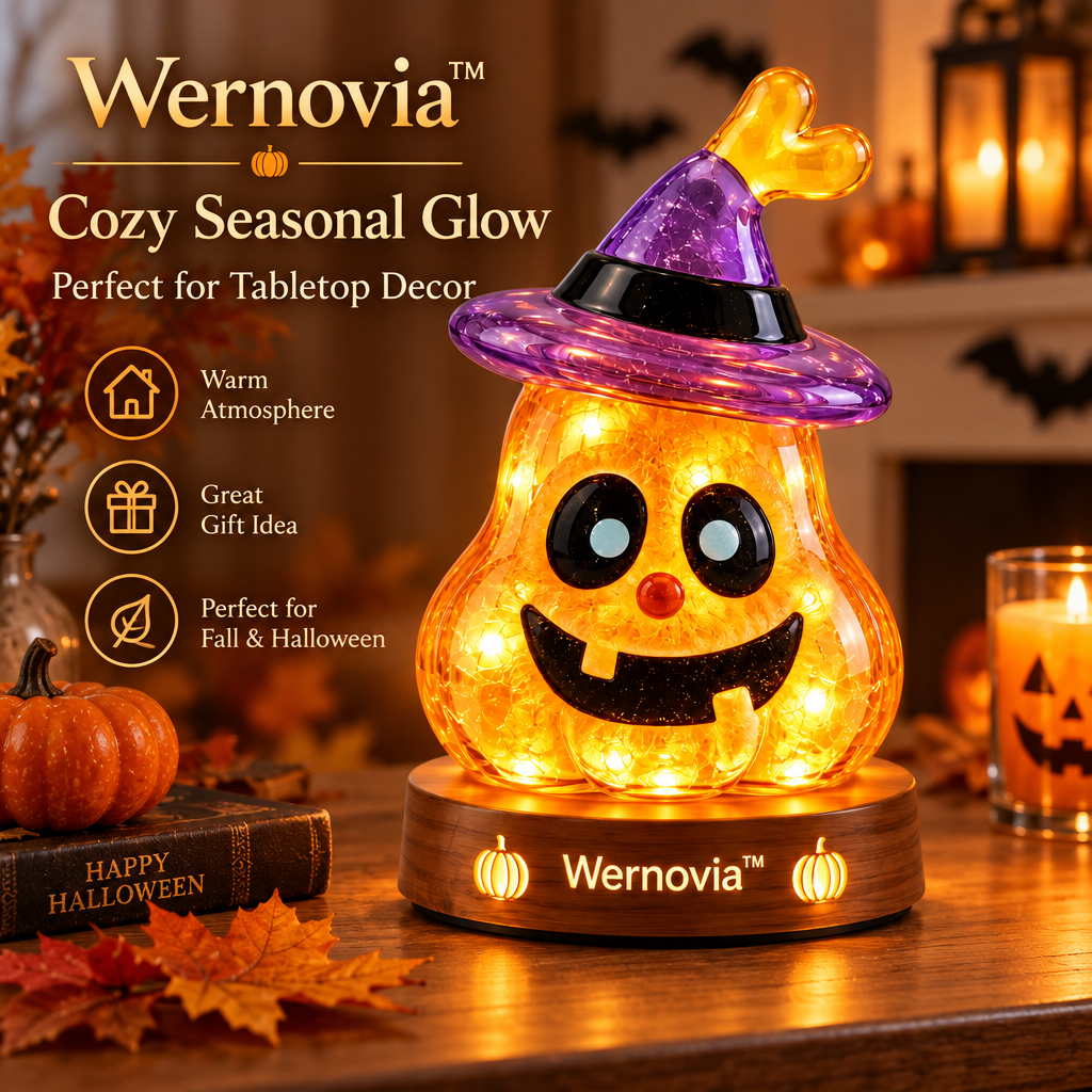 Wernovia™ Halloween Glass Pumpkin-Shaped Witch LED Night Light