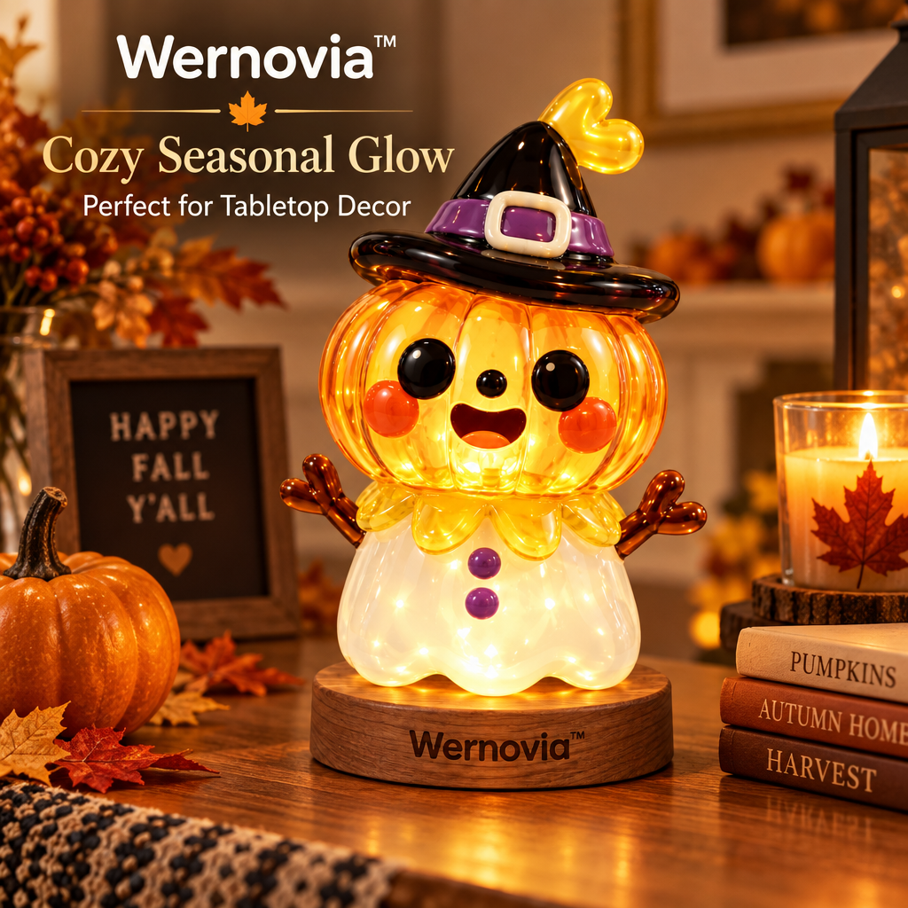 Wernovia™ Illuminated Glass Pumpkin Character Witch Hat LED Night Light
